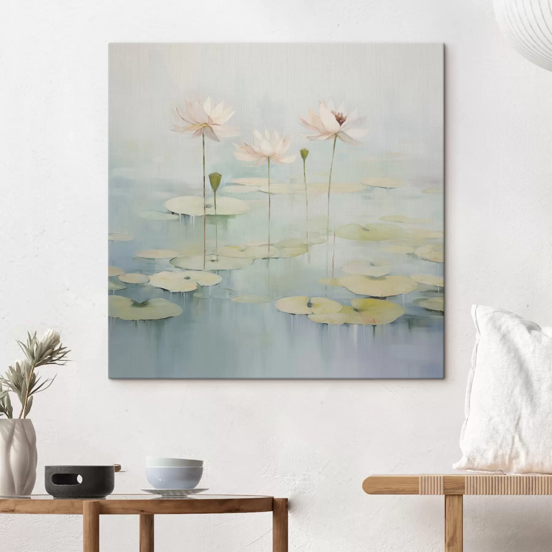 murales de pared Hojas y flores de loto en el estanque s45350