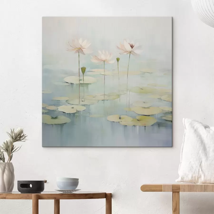 murales de pared Hojas y flores de loto en el estanque s45350