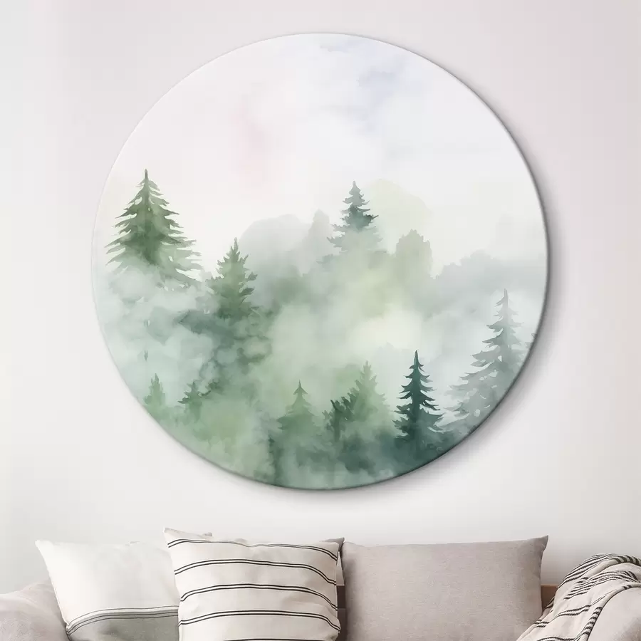 murales de pared Bosque con niebla imitación acuarela r45343
