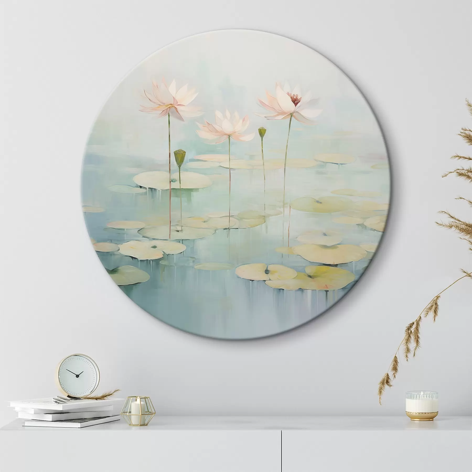 murales de pared Hojas y flores de loto en el estanque r45350