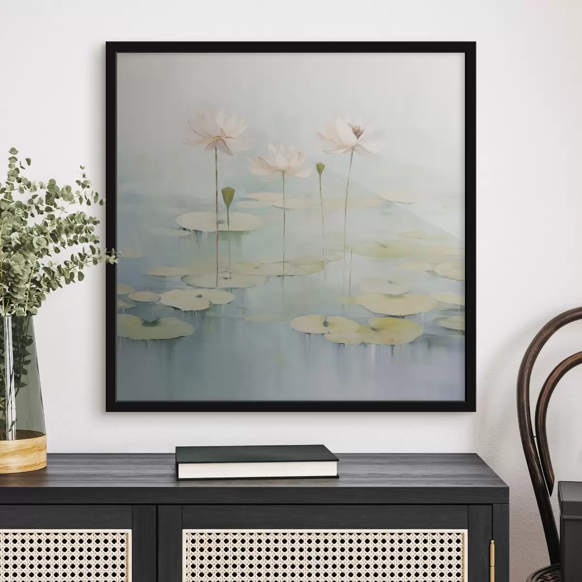 Poster Hojas y flores de loto en el estanque f45350