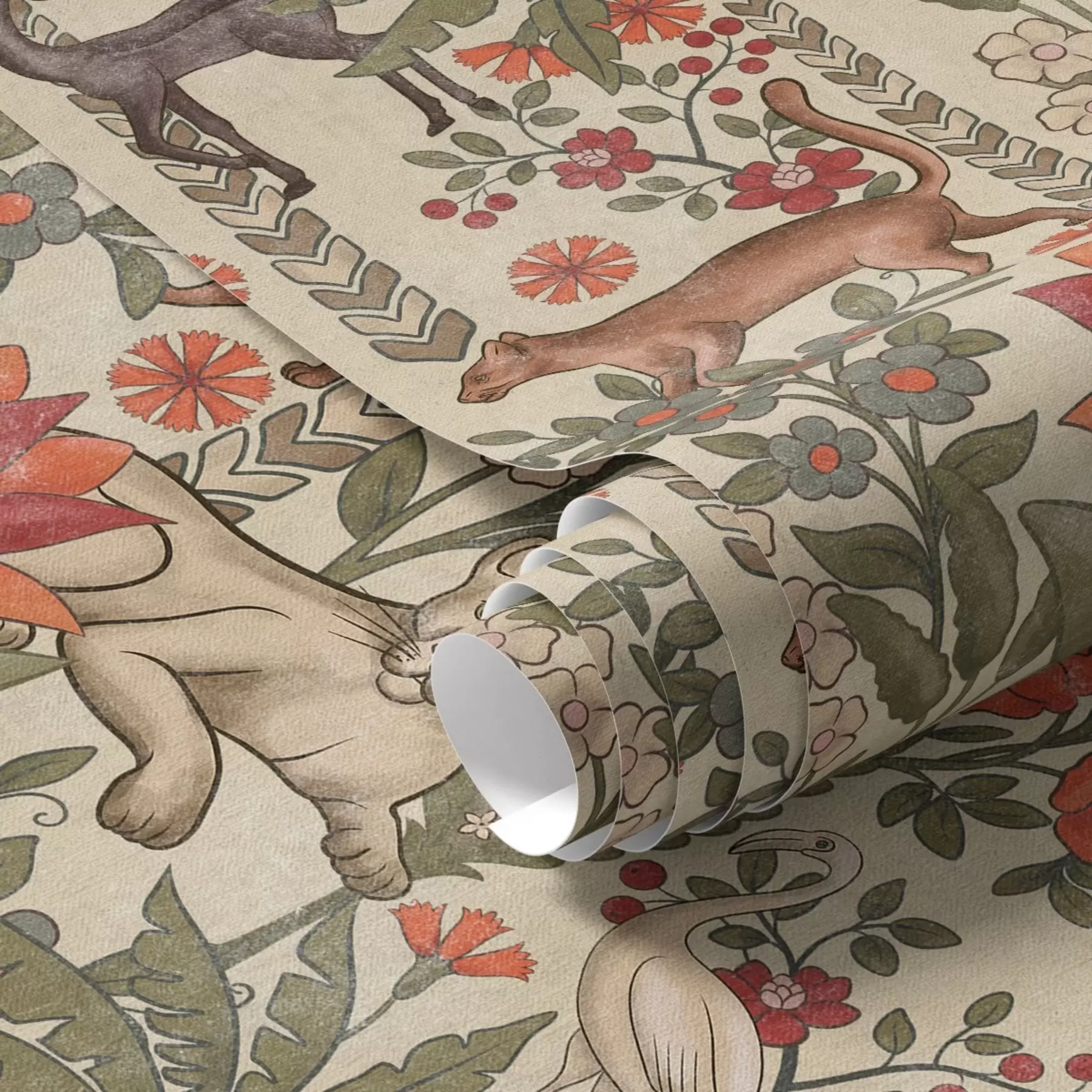 murales de pared Estilo retro: Animales y flores sobre fondo vintage a00431