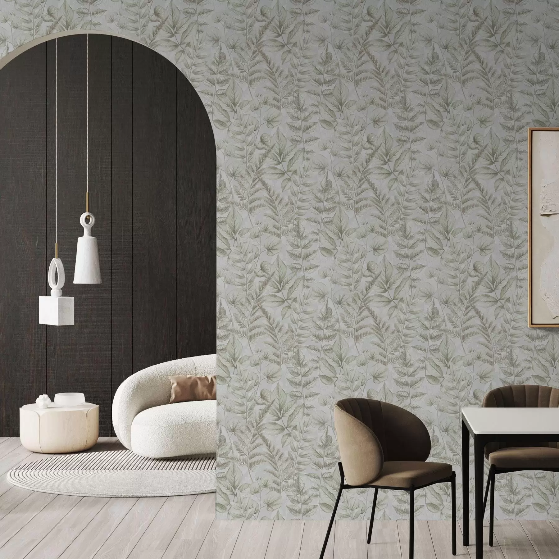 murales de pared Suaves hojas pastel en acuarela de estilo botánico a00437