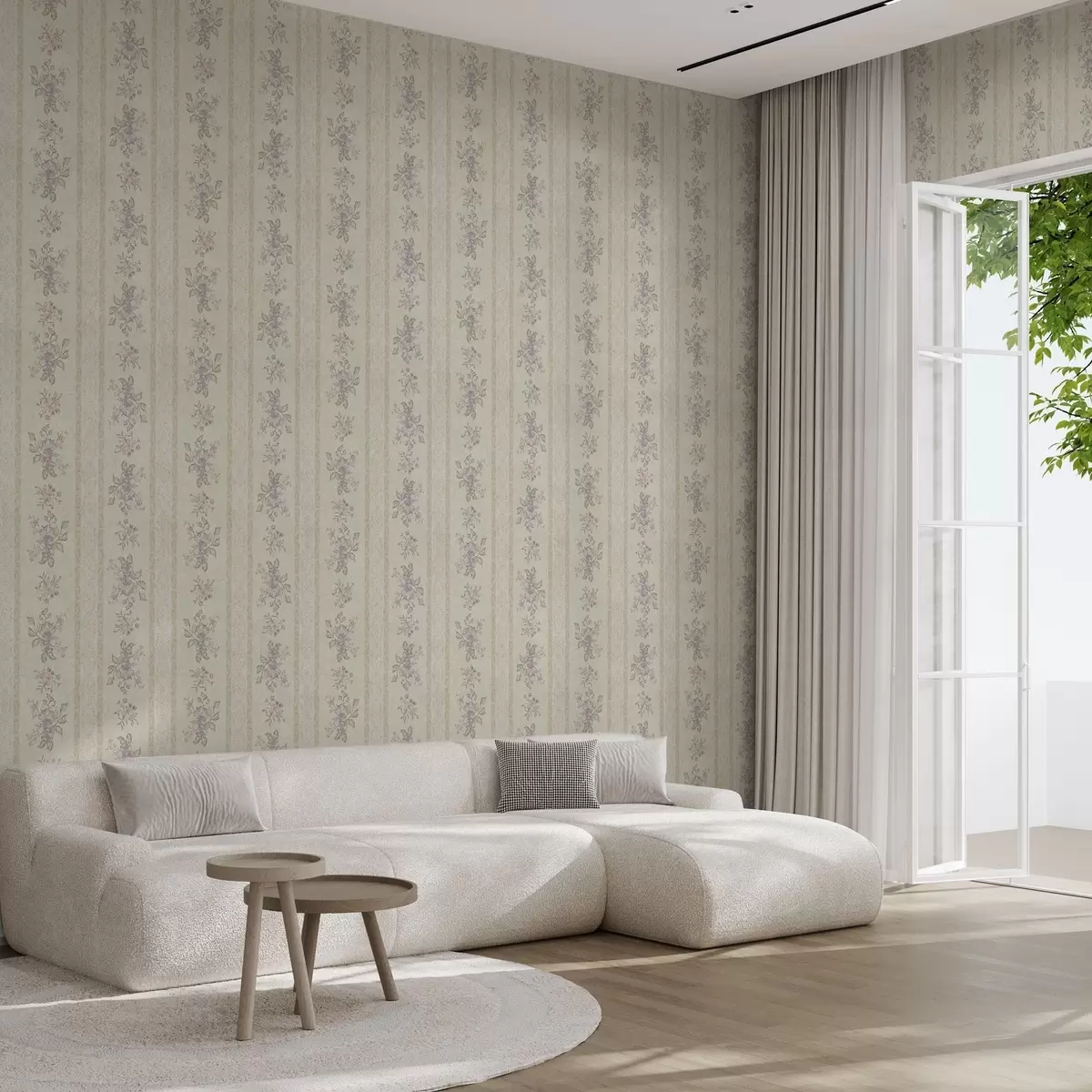 Papel pintado Flores vintage sobre fondo a rayas con adorno a00440