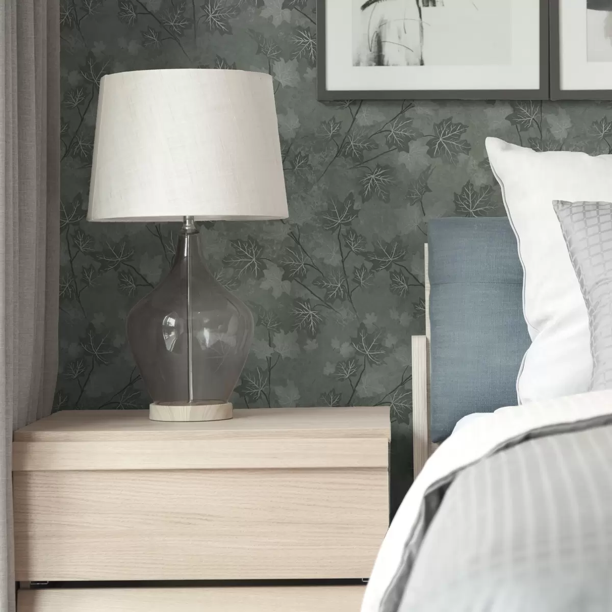 Papel pintado Hojas de arce mate en tonos verdes suaves a00464