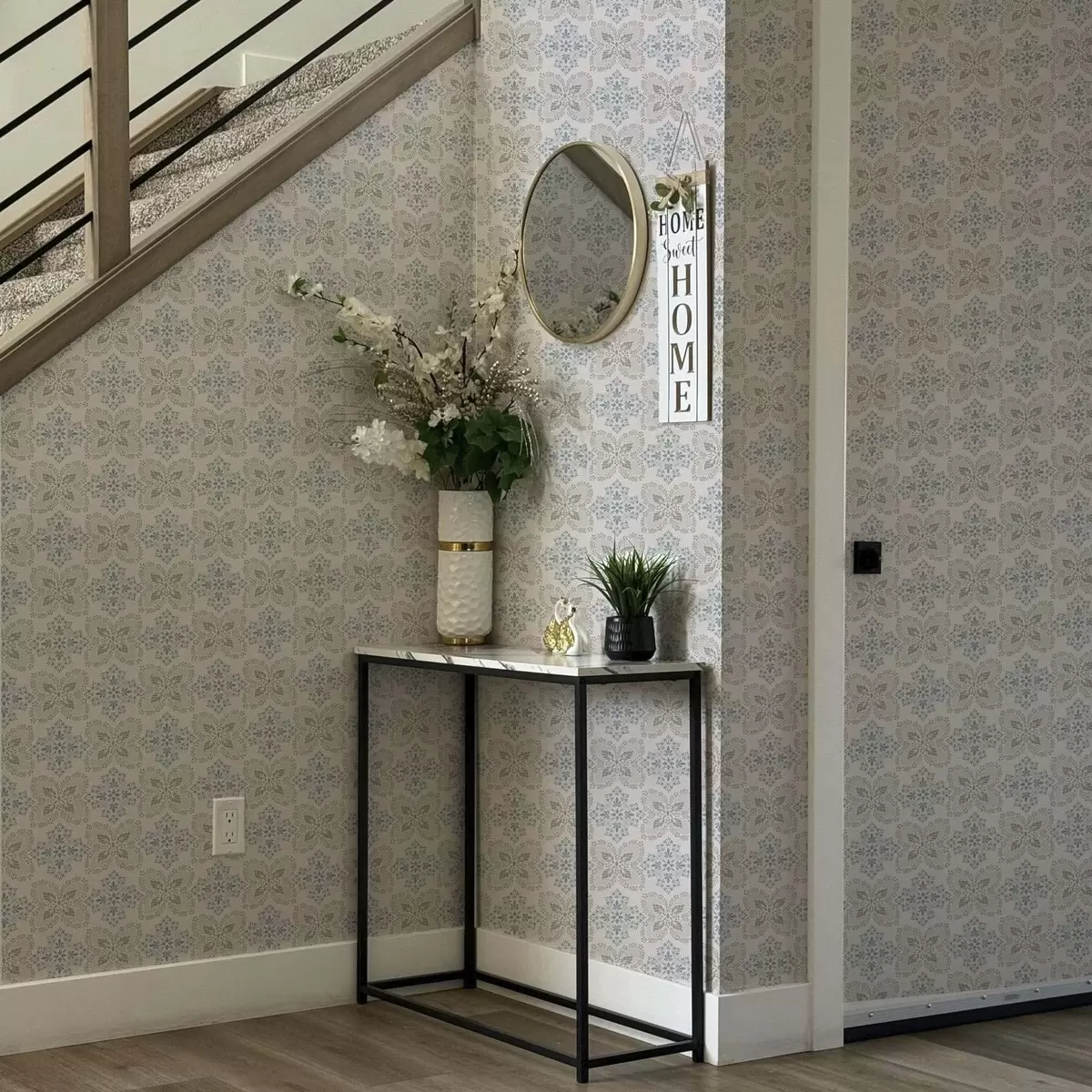 Papel pintado Patrones simétricos de hojas gris-azuladas a00467