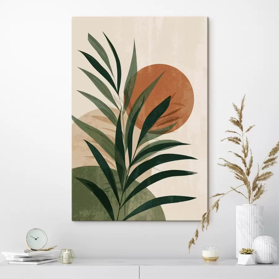 murales de pared Hojas verdes y puesta de sol s45394