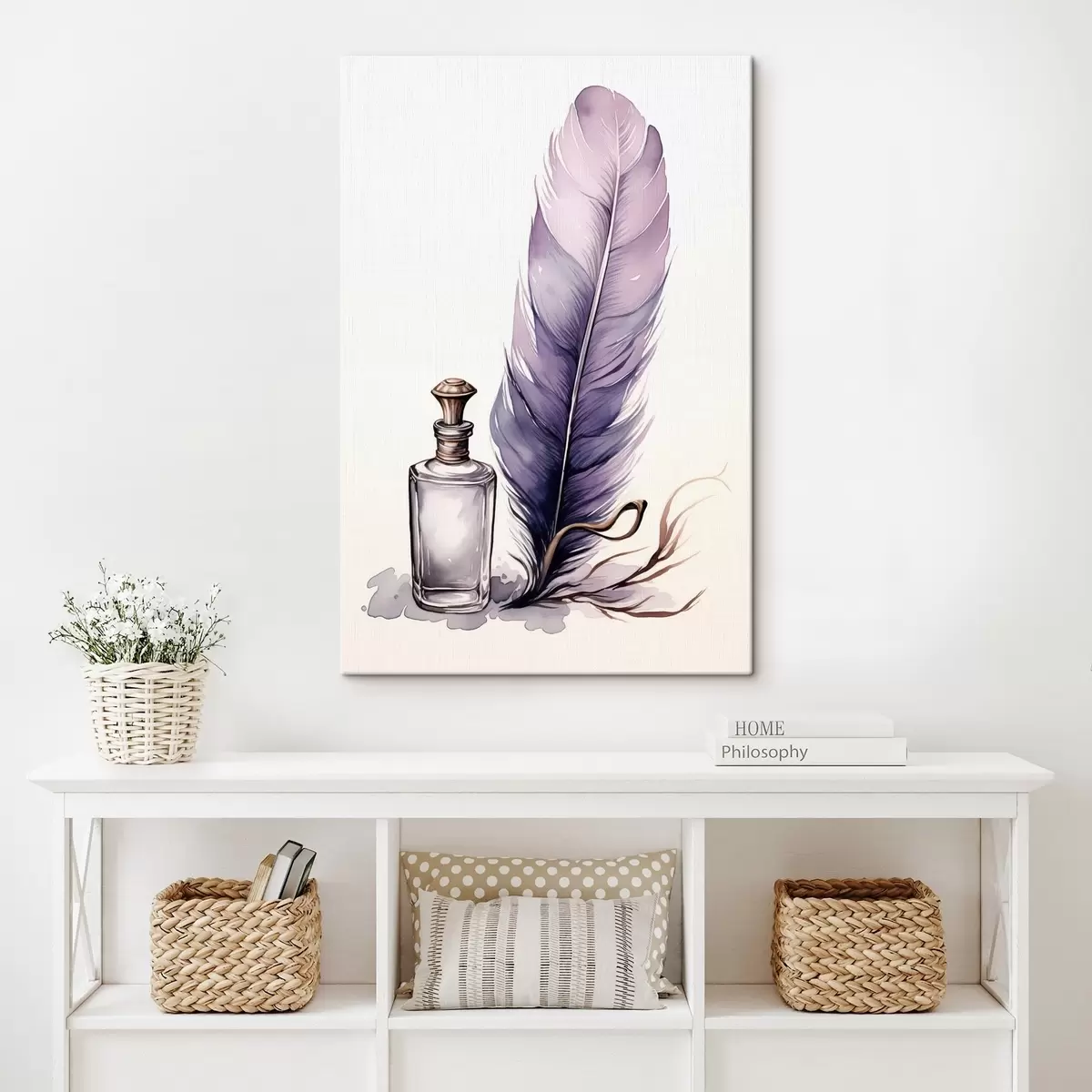 murales de pared Ilustración en acuarela de una pluma y una botella de tinta de cristal s45410