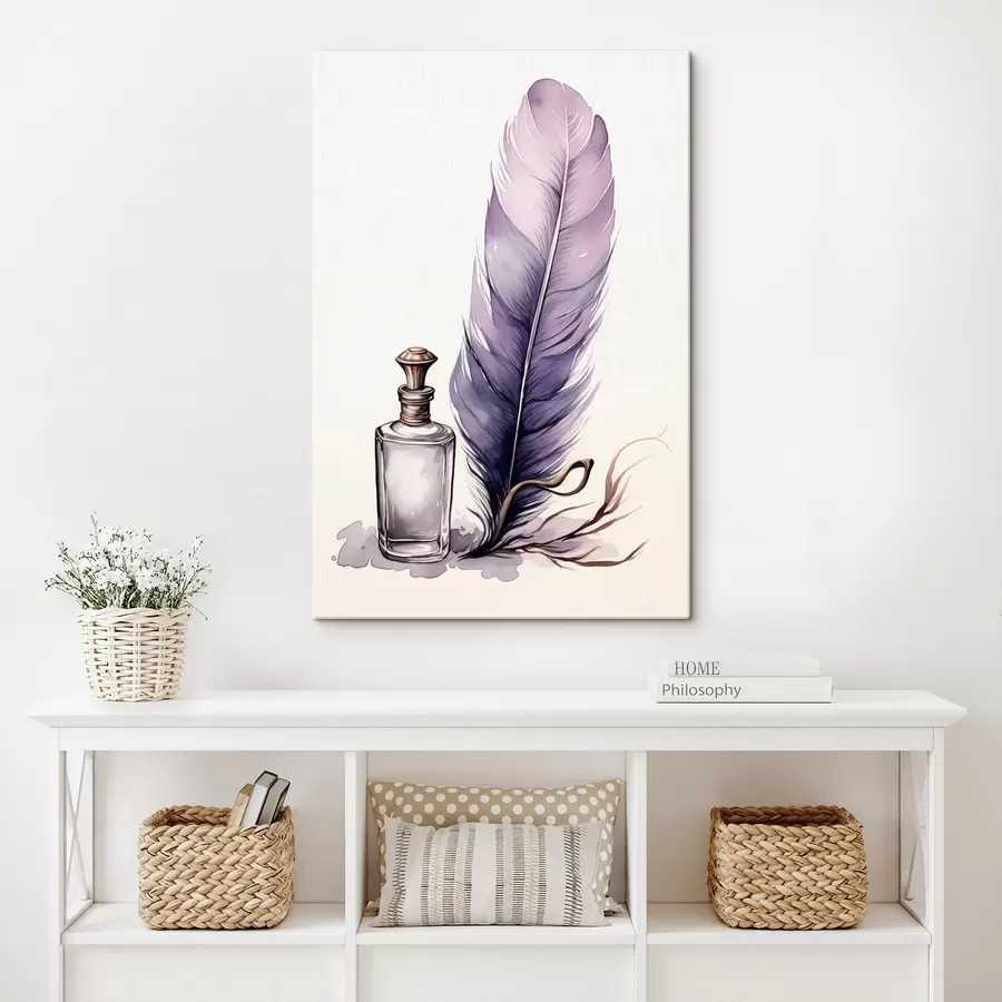 murales de pared Ilustración en acuarela de una pluma y una botella de tinta de cristal s45410