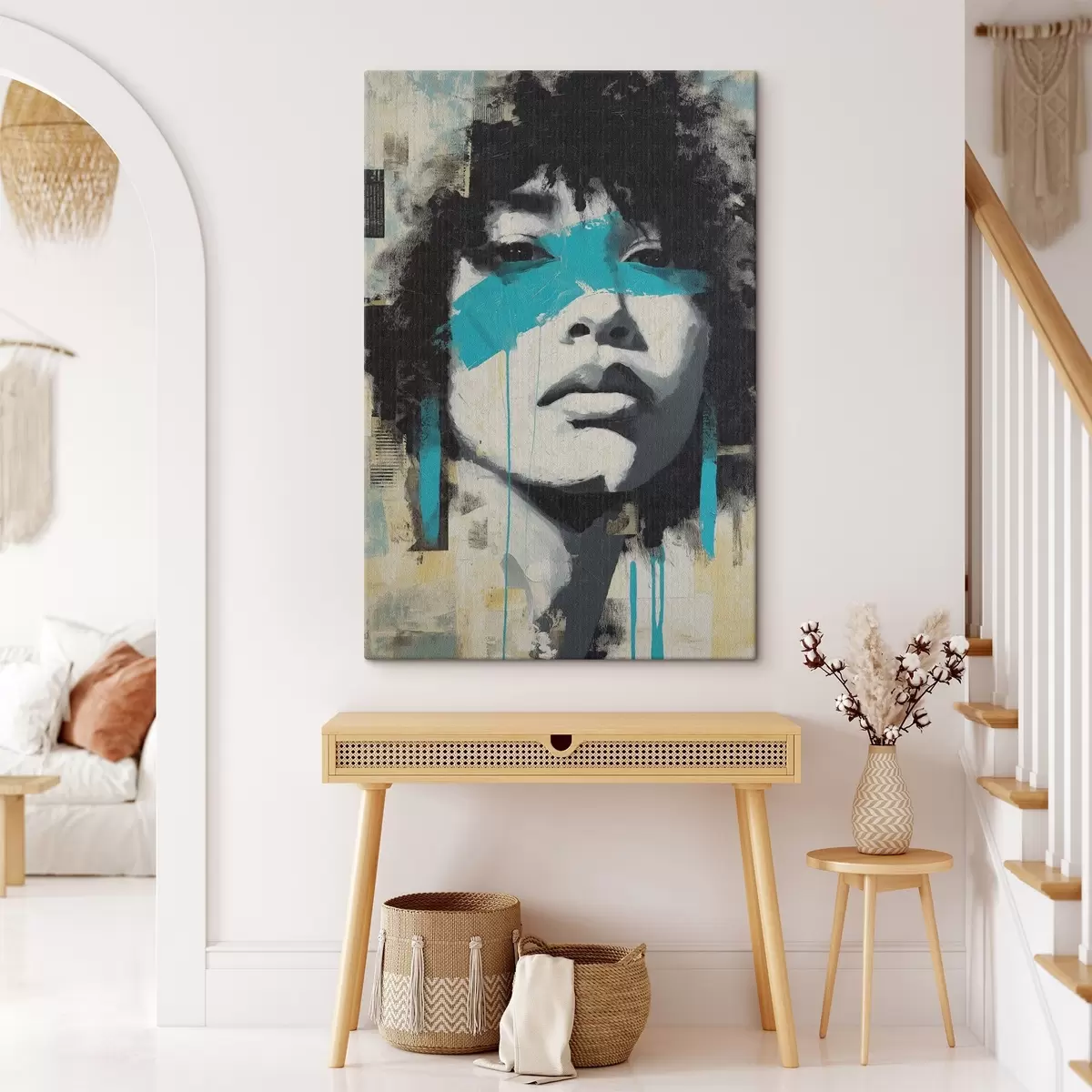 murales de pared Retrato en técnica mixta con fragmentos de pinceladas de color y texturas s45417