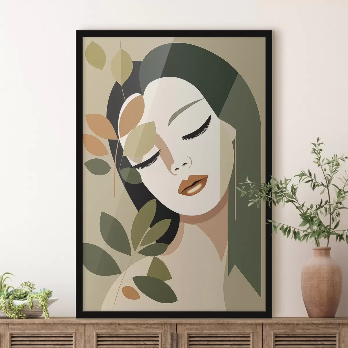 Poster Niña con hojas f45388