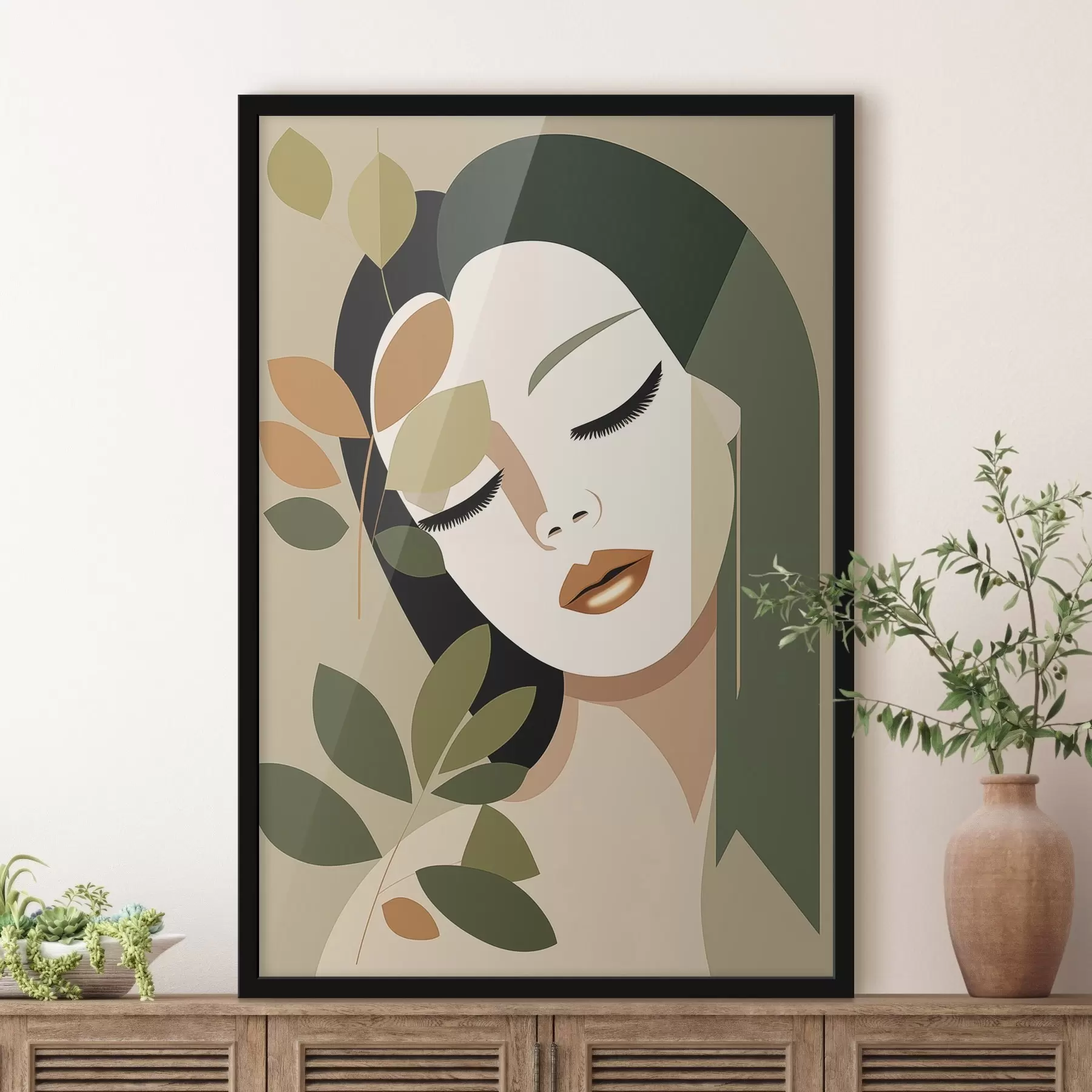 murales de pared Niña con hojas f45388