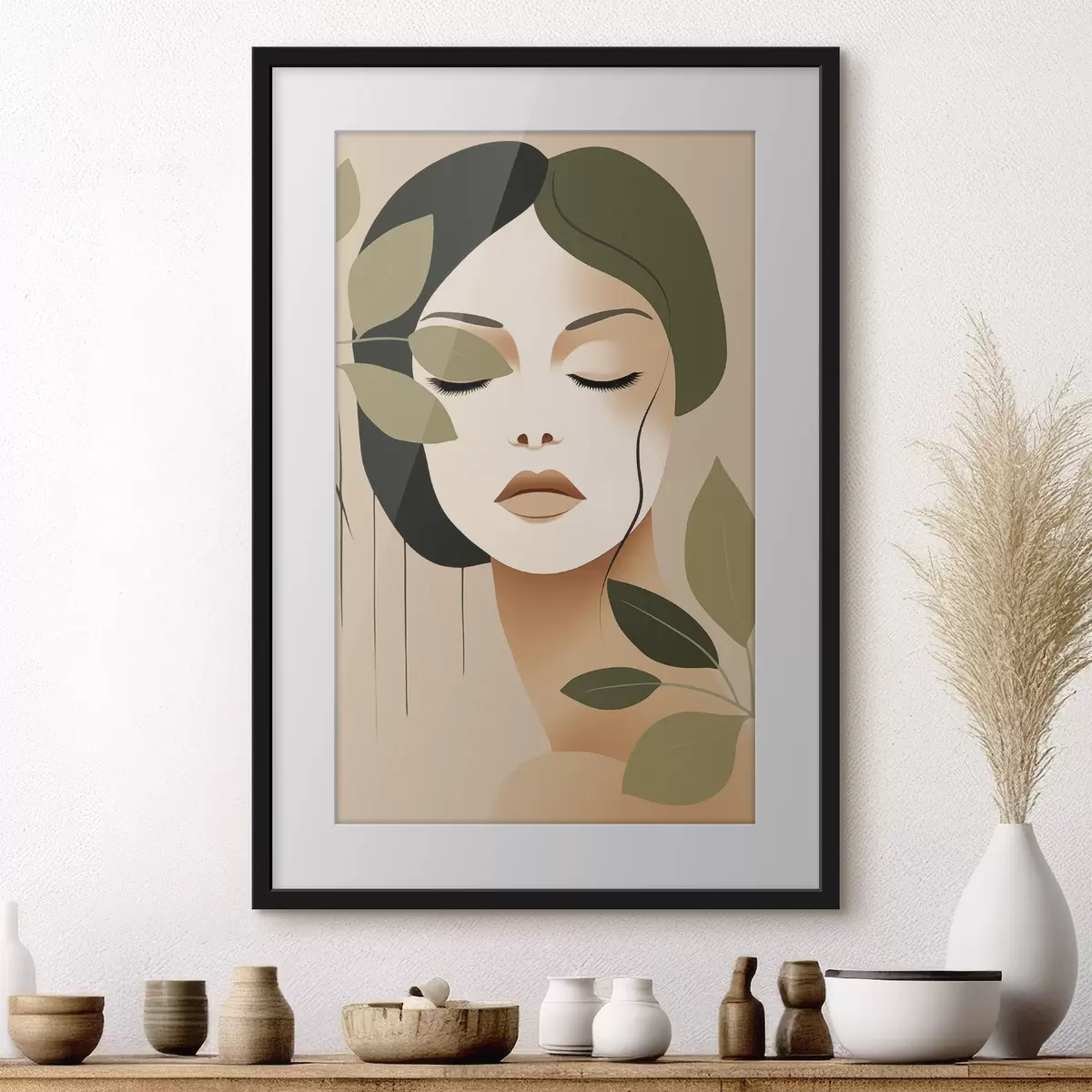 Poster Niña con hojas f45390