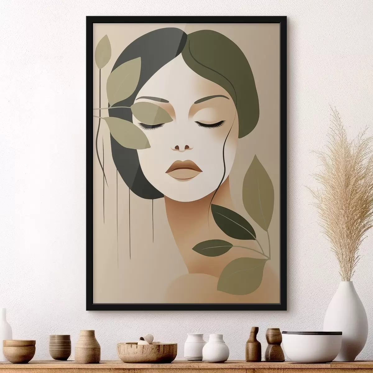 Poster Niña con hojas f45390