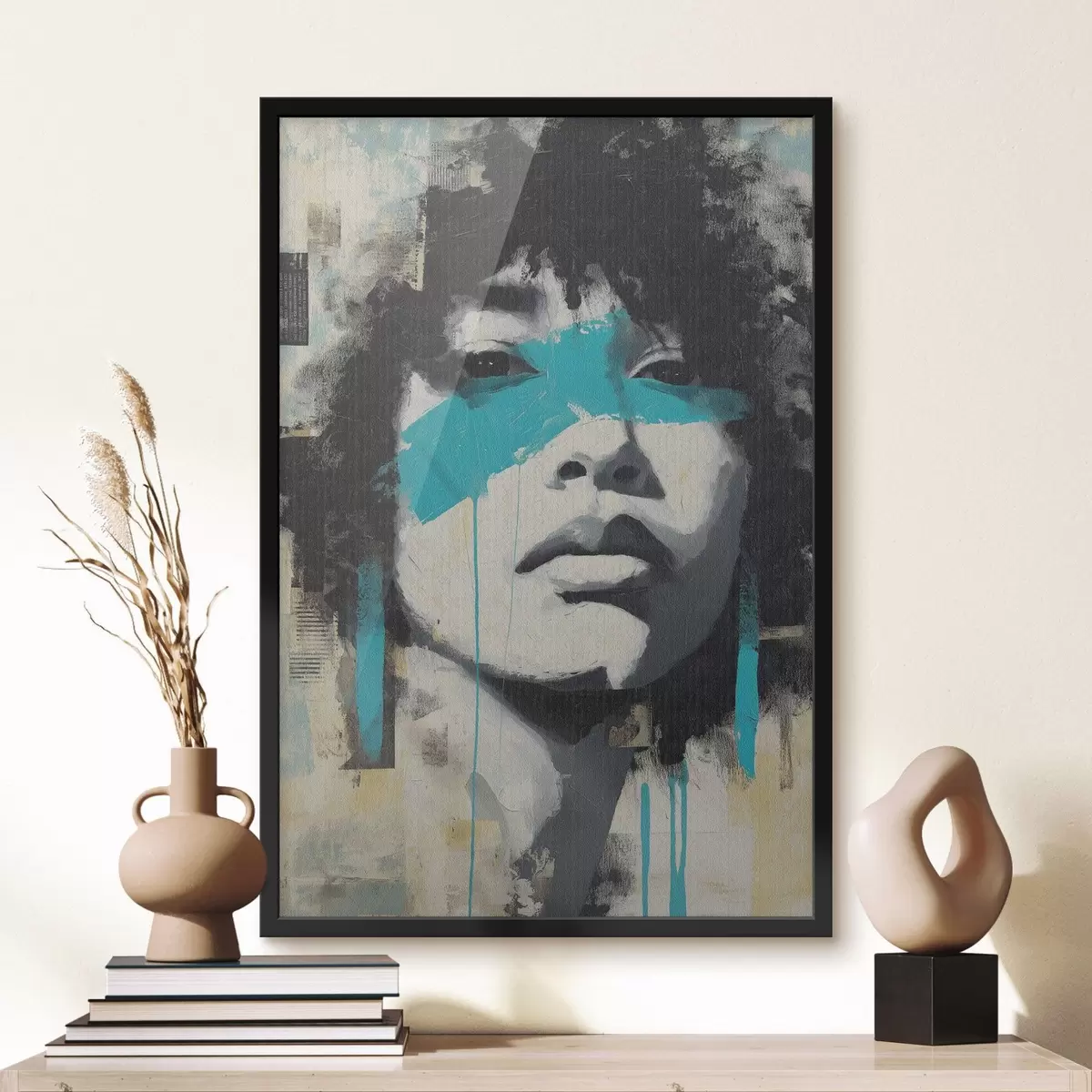 Poster Retrato en técnica mixta con fragmentos de pinceladas de color y texturas f45417