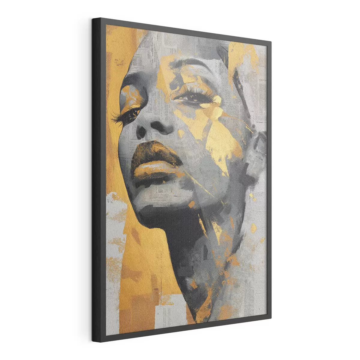 Poster Retrato en técnica mixta con fragmentos de periódico y pinceladas decorativas f45419