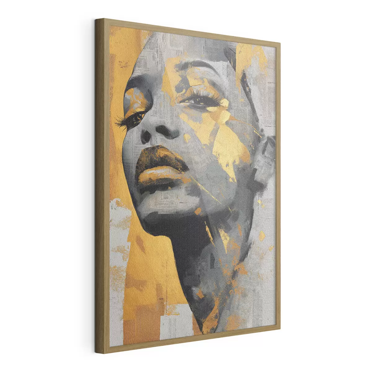 Poster Retrato en técnica mixta con fragmentos de periódico y pinceladas decorativas f45419
