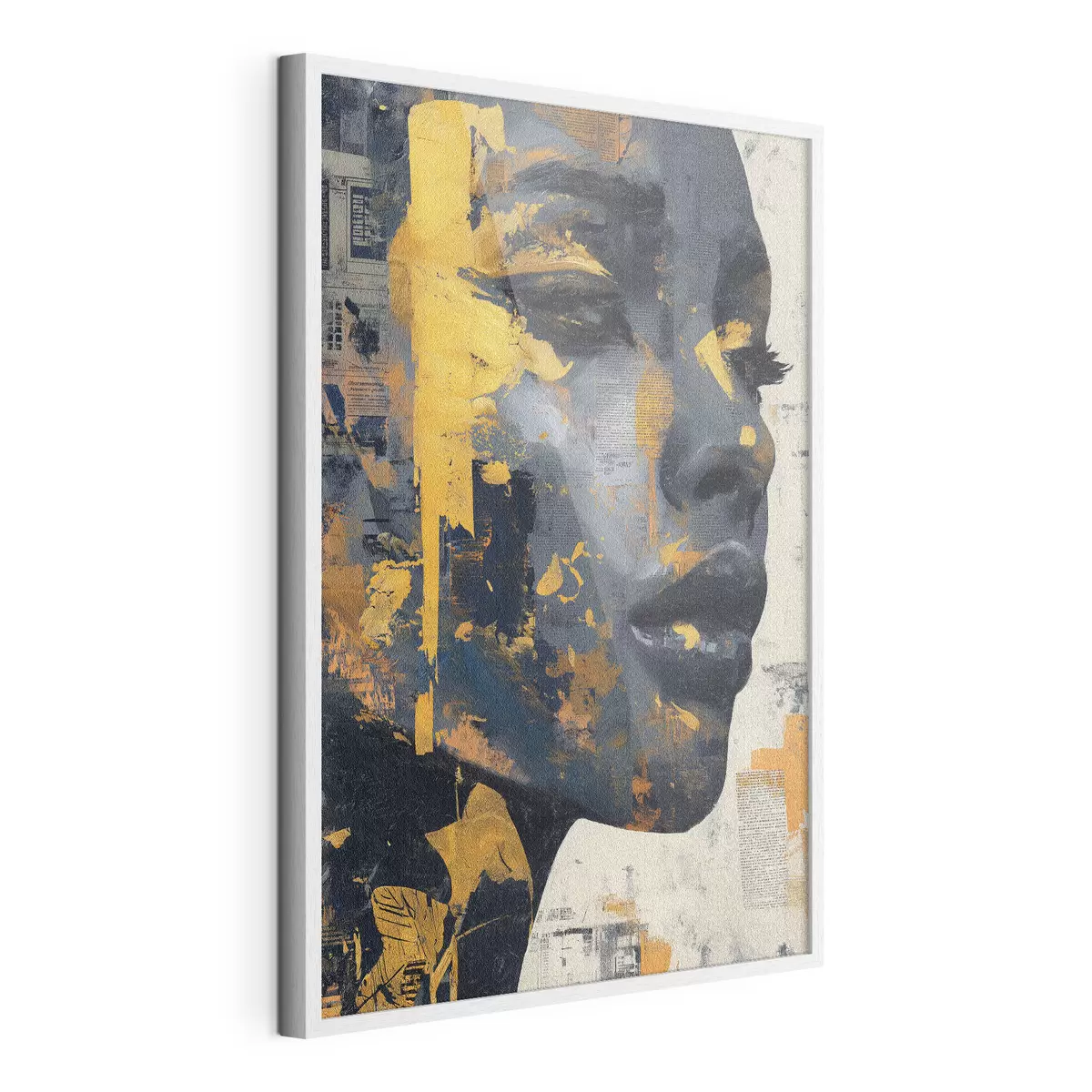 Poster Retrato en técnica mixta con fragmentos de periódico y pinceladas decorativas f45420