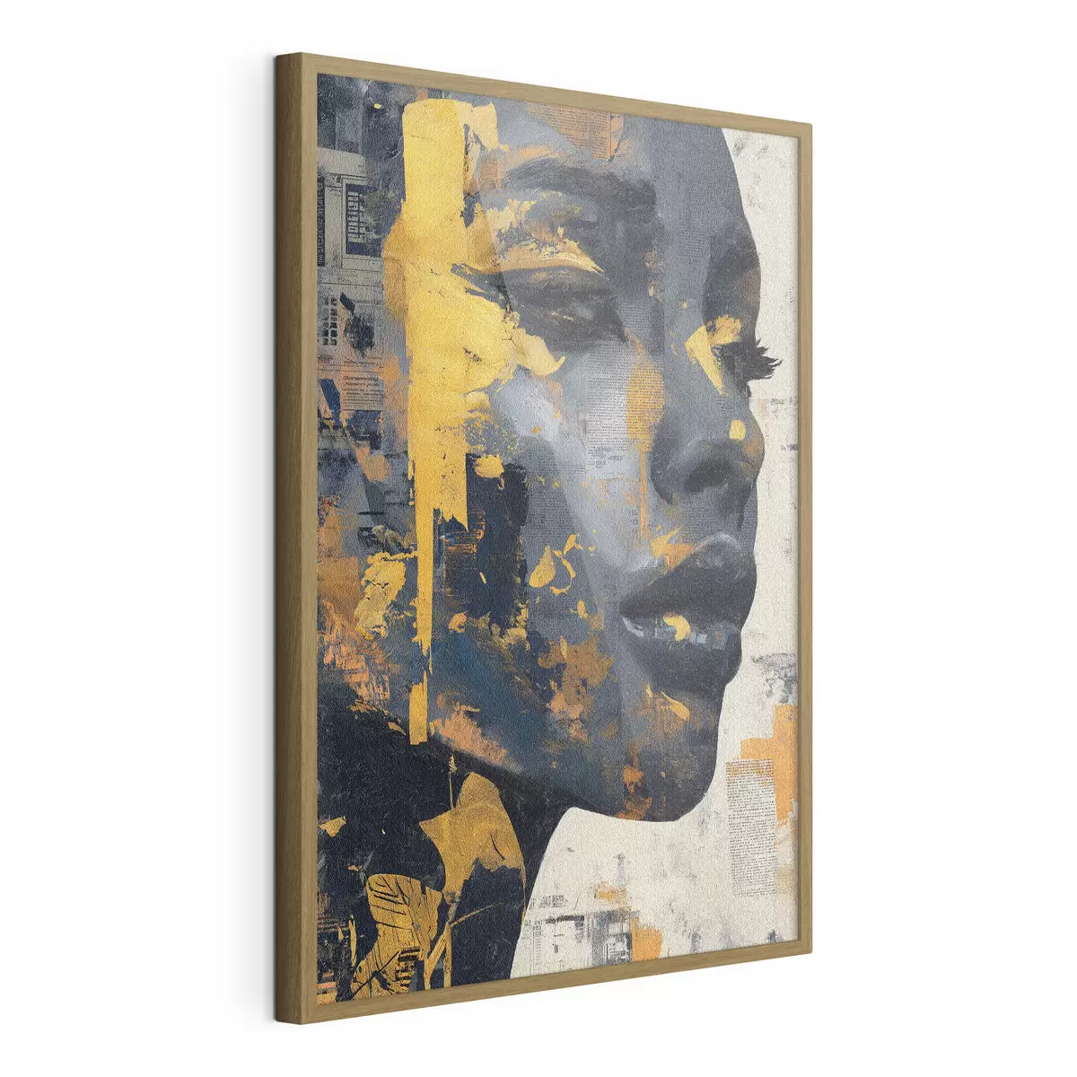 Poster Retrato en técnica mixta con fragmentos de periódico y pinceladas decorativas f45420