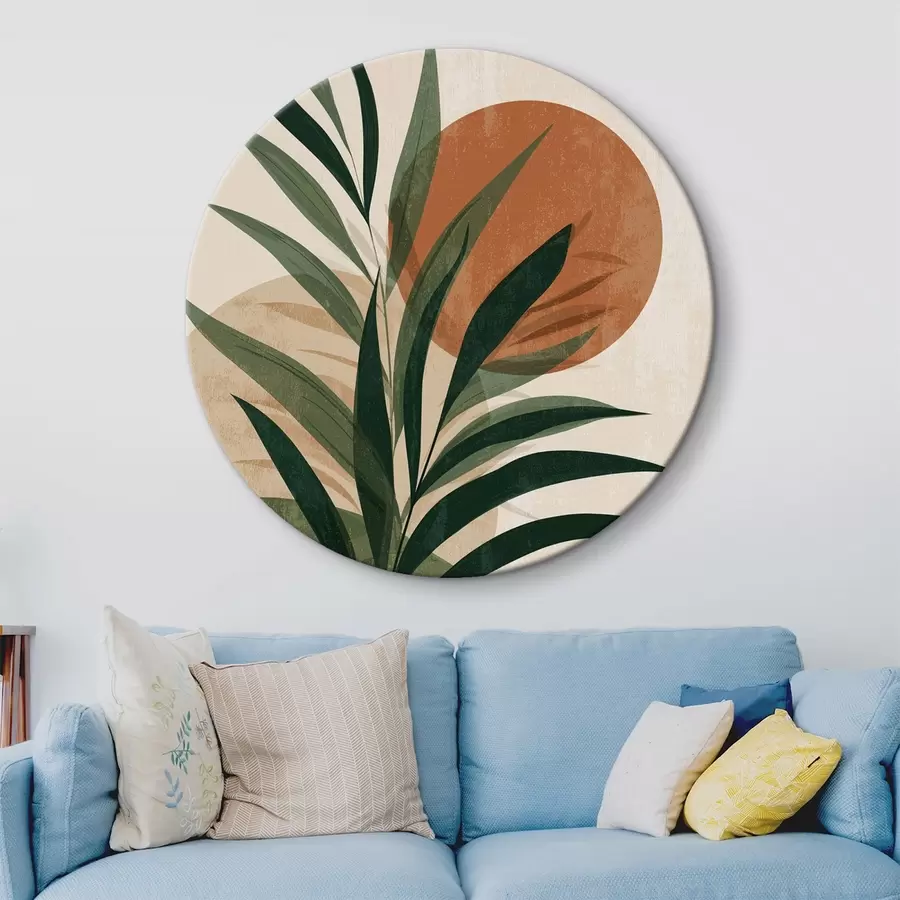 murales de pared Hojas verdes y puesta de sol r45394