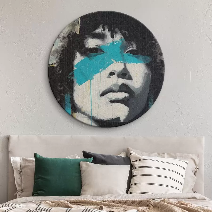 murales de pared Retrato en técnica mixta con fragmentos de pinceladas de color y texturas r45417