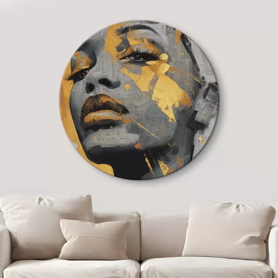 murales de pared Retrato en técnica mixta con fragmentos de periódico y pinceladas decorativas r45419