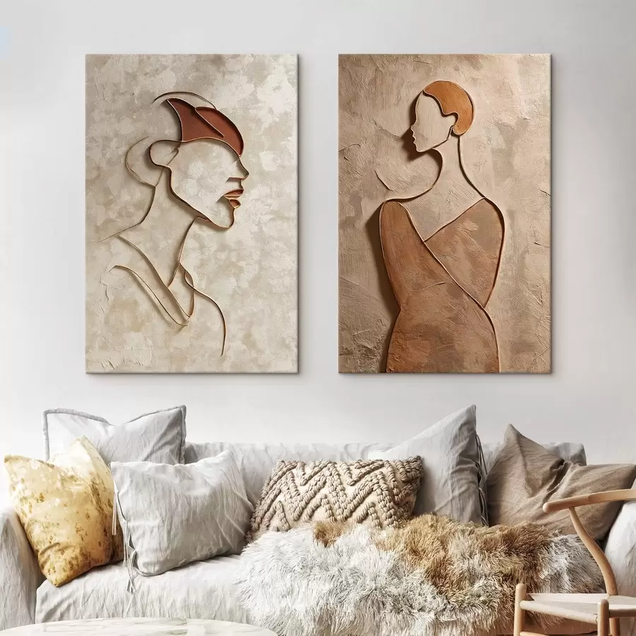 murales de pared Siluetas en relieve de personas en estilo minimalista m00596