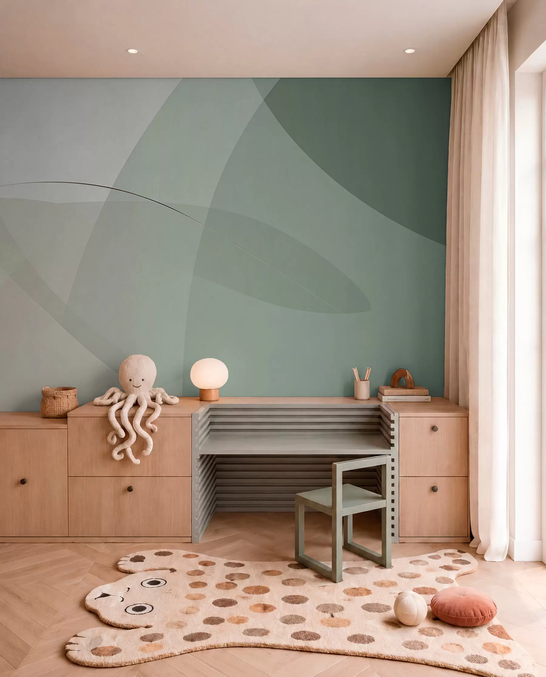 murales de pared Formas salvia y puntos ocre w04405