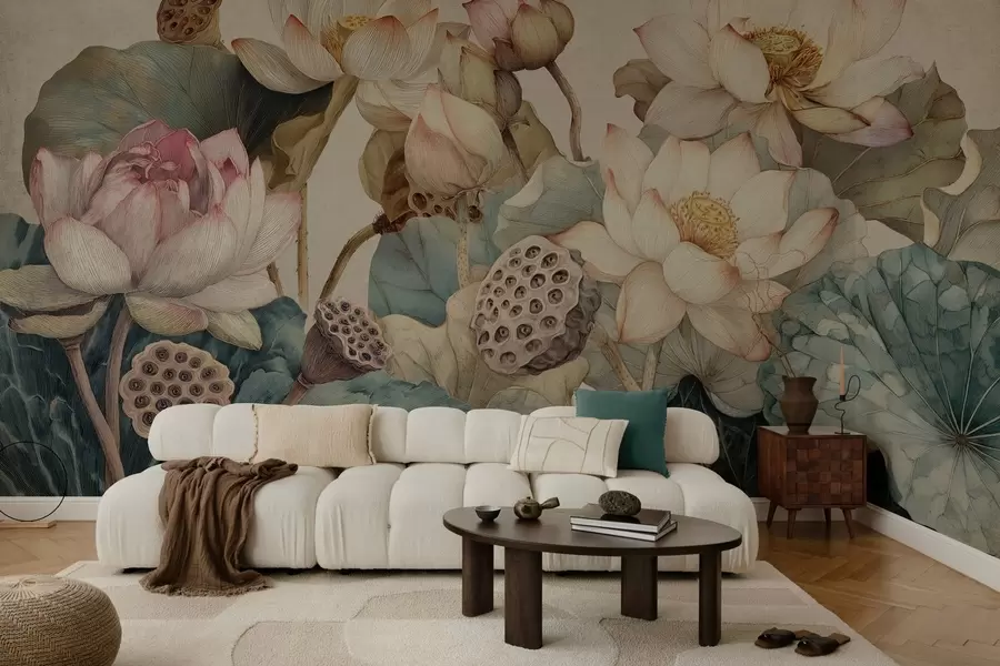 murales de pared nenúfares de gran textura w04309