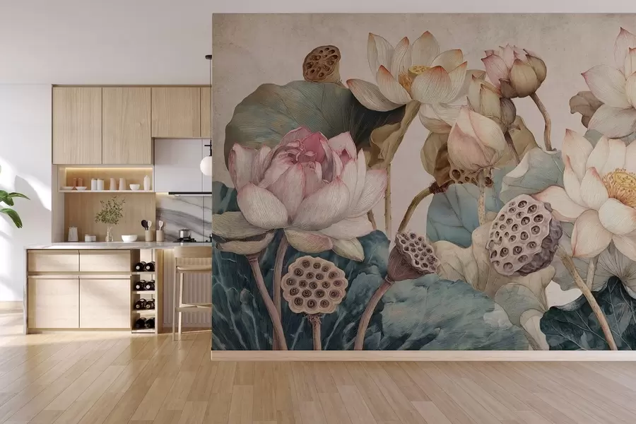 murales de pared nenúfares de gran textura w04309