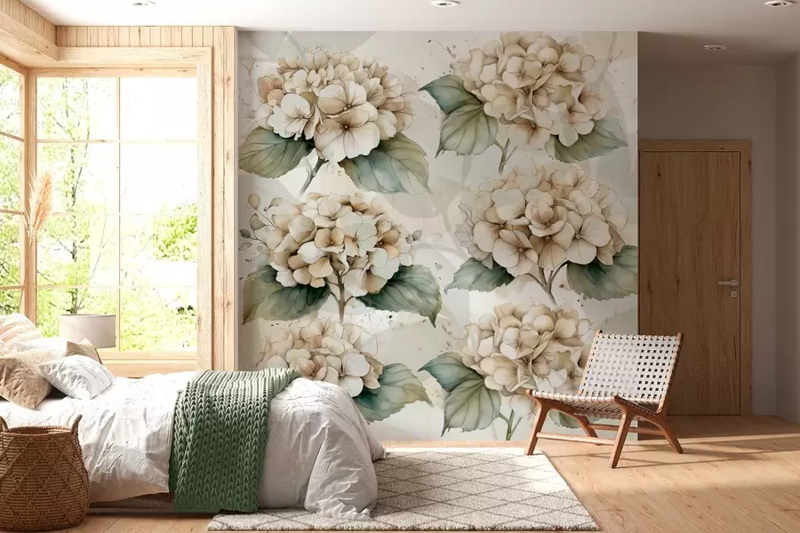 murales de pared hortensias grandes en estilo acuarela w04312