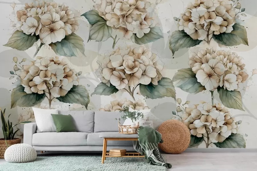 murales de pared hortensias grandes en estilo acuarela w04312