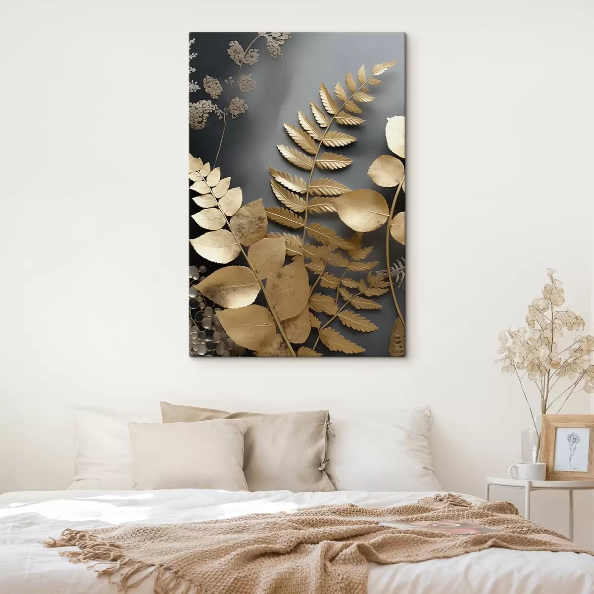 murales de pared Ramas de eucalipto y hojas tropicales sobre fondo oscuro s45333