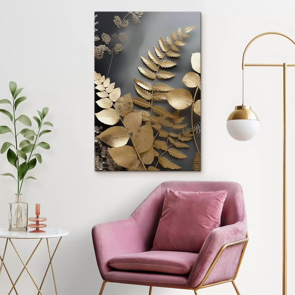 murales de pared Ramas de eucalipto y hojas tropicales sobre fondo oscuro s45333