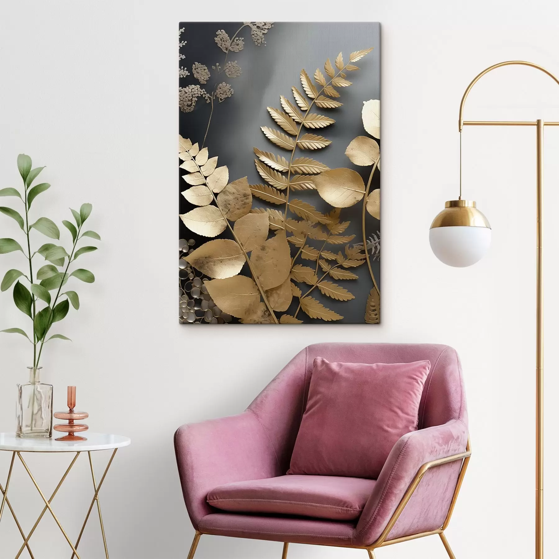 murales de pared Ramas de eucalipto y hojas tropicales sobre fondo oscuro s45333