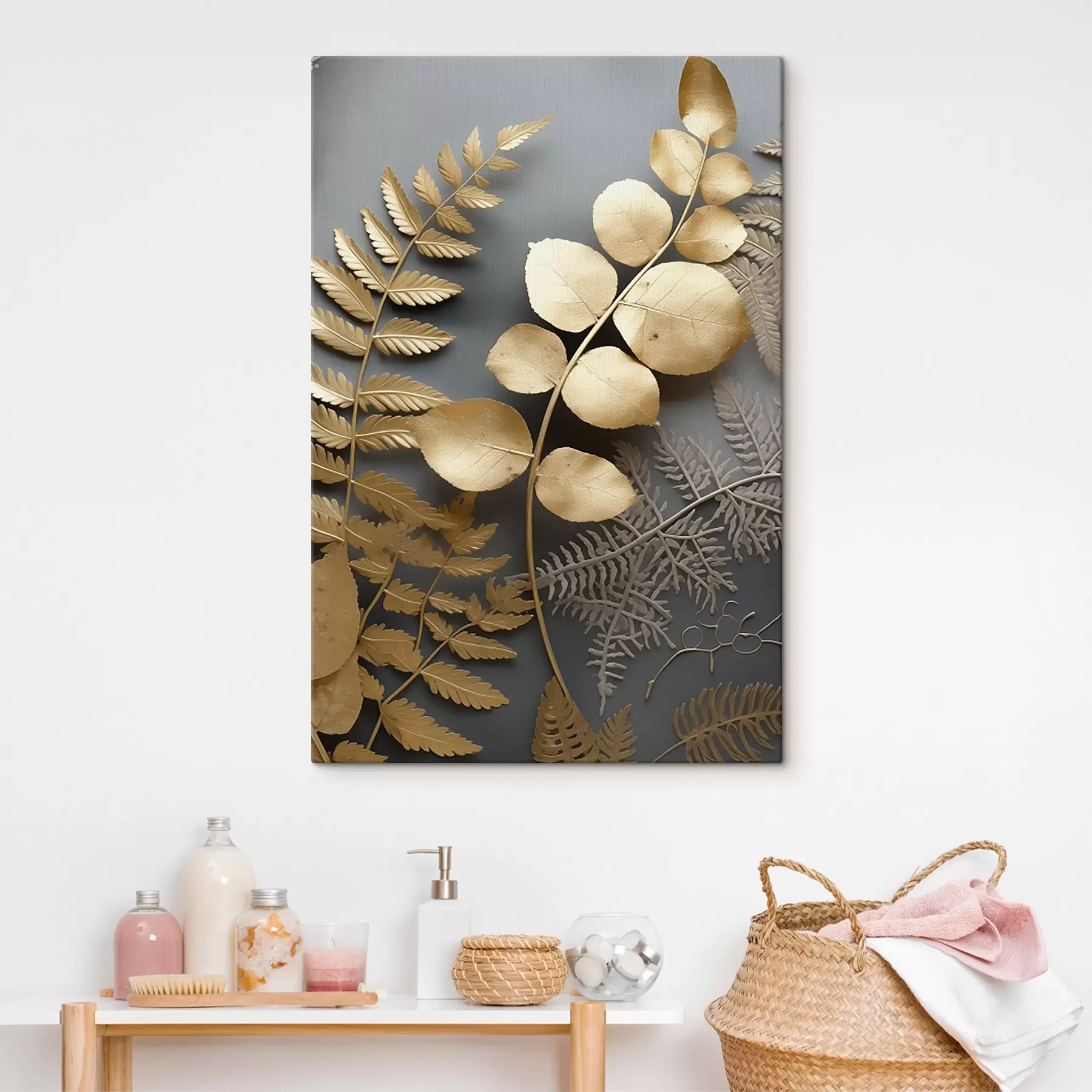 murales de pared Helechos y ramas de eucalipto sobre fondo oscuro s45334