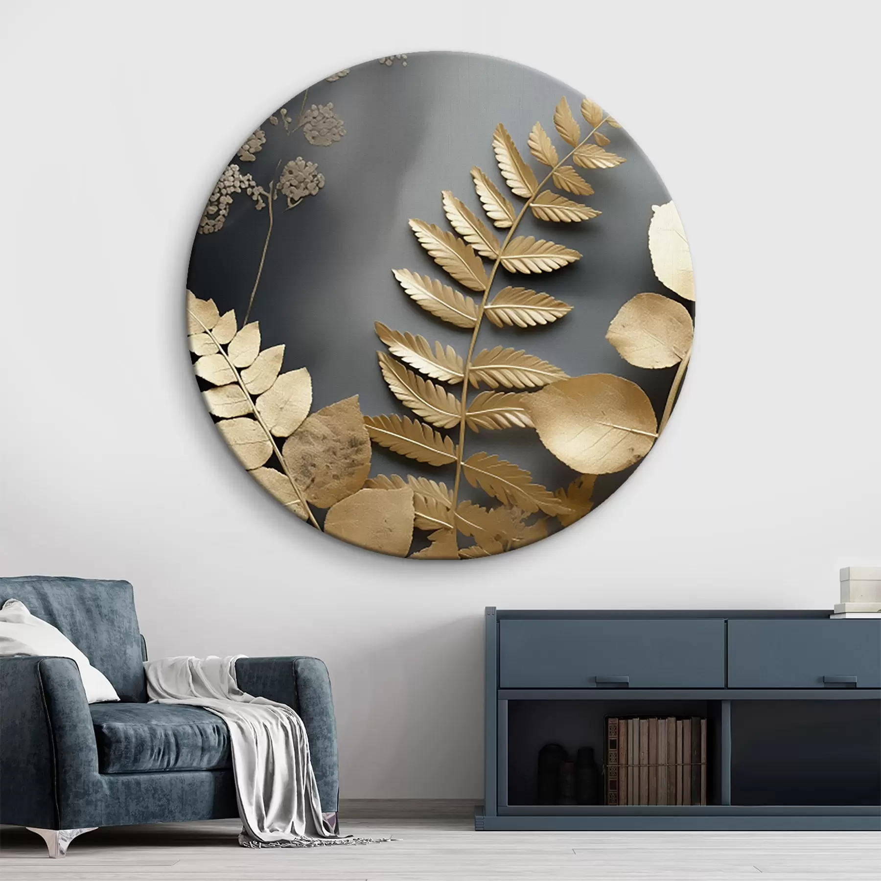 murales de pared Ramas de eucalipto y hojas tropicales sobre fondo oscuro r45333