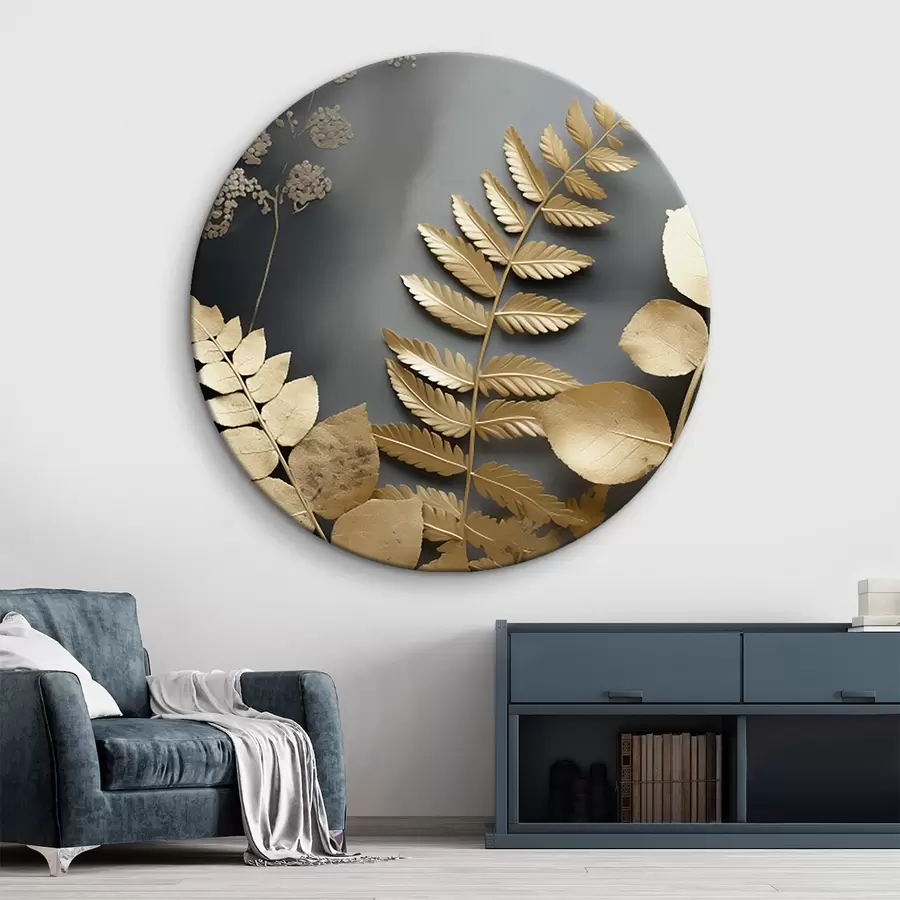 murales de pared Ramas de eucalipto y hojas tropicales sobre fondo oscuro r45333