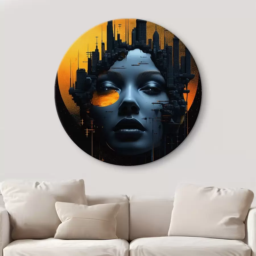 murales de pared Gente, cara de chica sobre fondo de ciudad, abstracto r45341