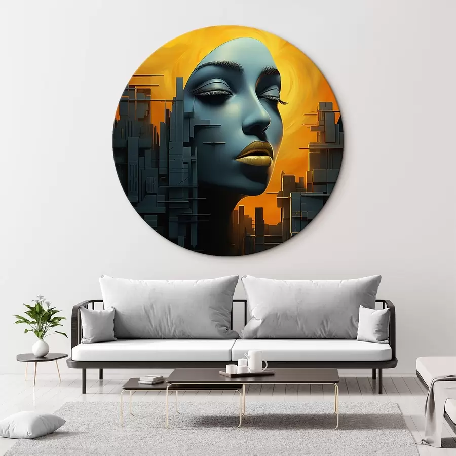 murales de pared La gente, la ciudad de la cara de la muchacha en un fondo abstracto r45342