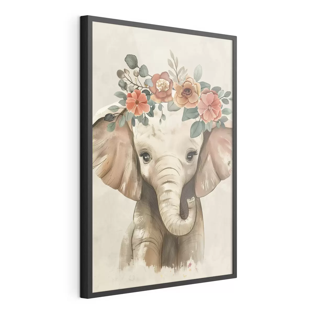 Poster Lindo elefante de acuarela con flores f45330
