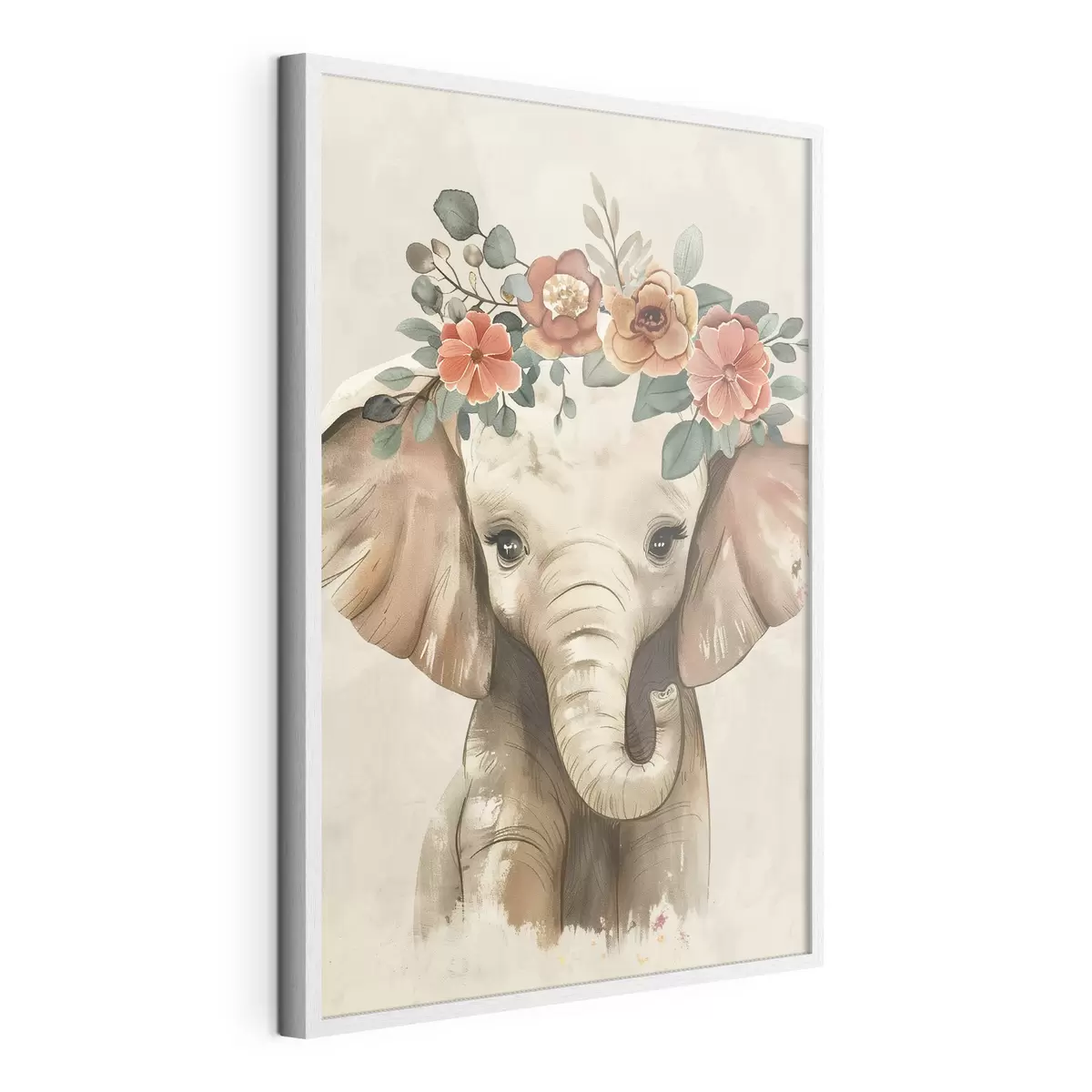 Poster Lindo elefante de acuarela con flores f45330