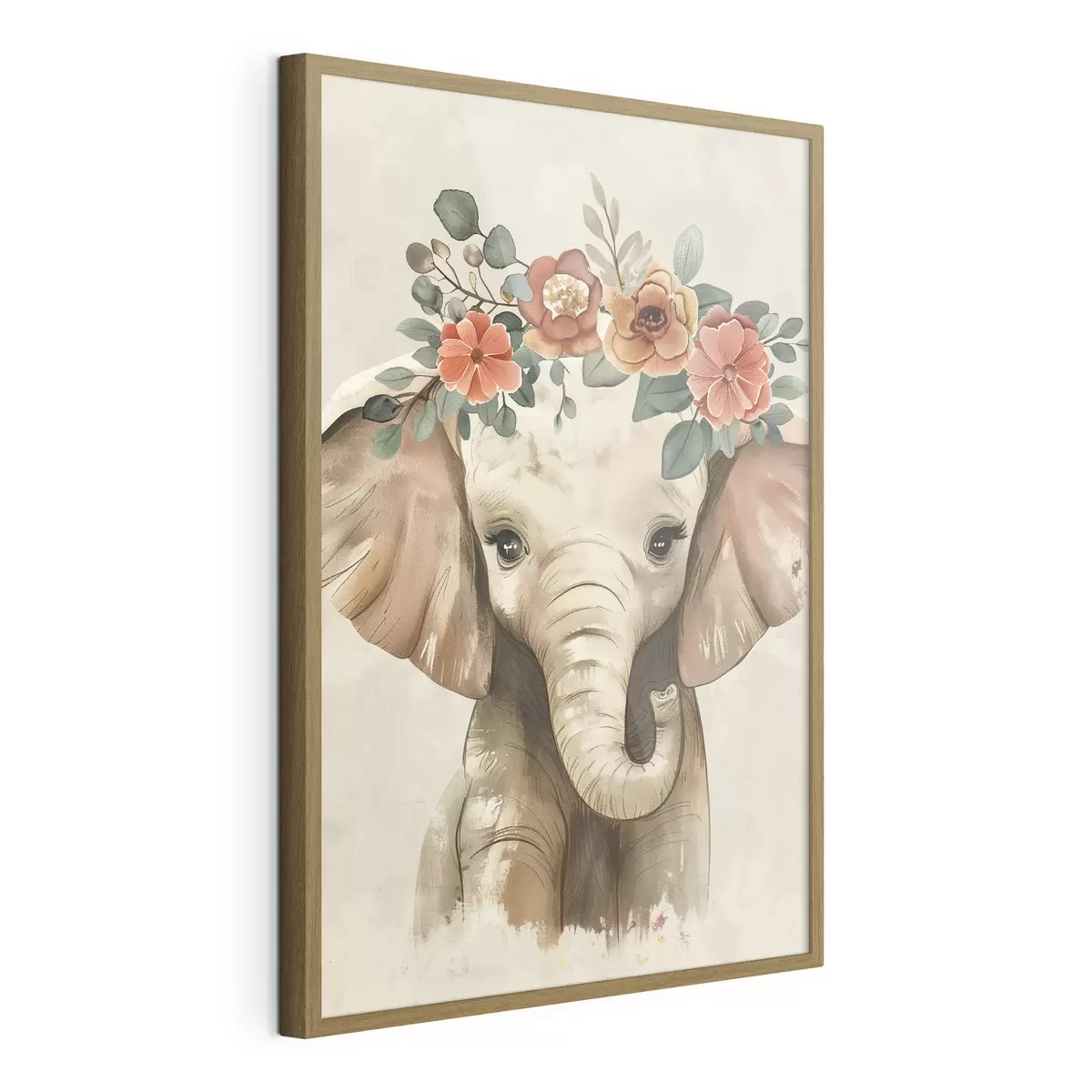 Poster Lindo elefante de acuarela con flores f45330