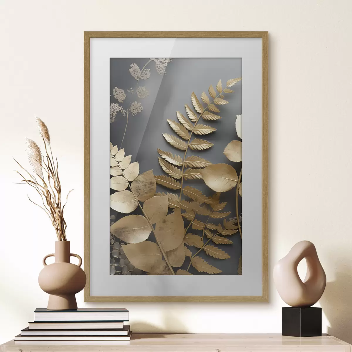 Poster Ramas de eucalipto y hojas tropicales sobre fondo oscuro f45333