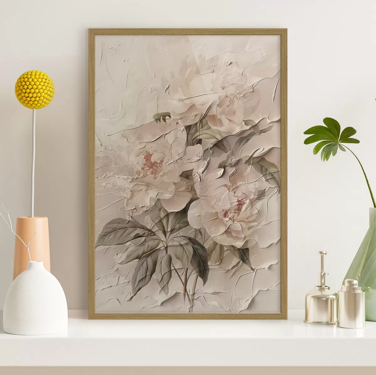 Poster Exuberante ramo de peonías en estilo acuarela sobre fondo claro f45336