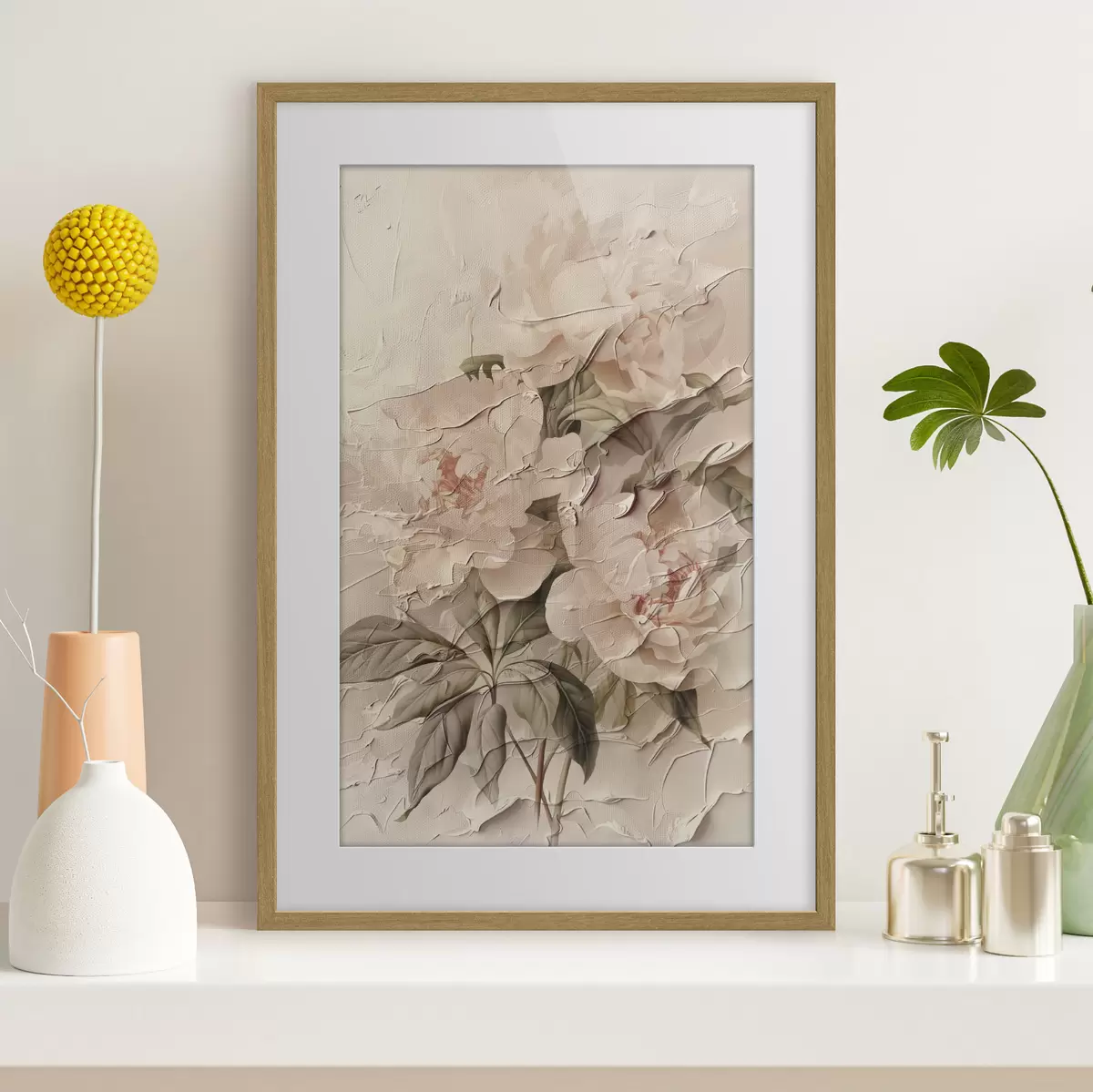Poster Exuberante ramo de peonías en estilo acuarela sobre fondo claro f45336