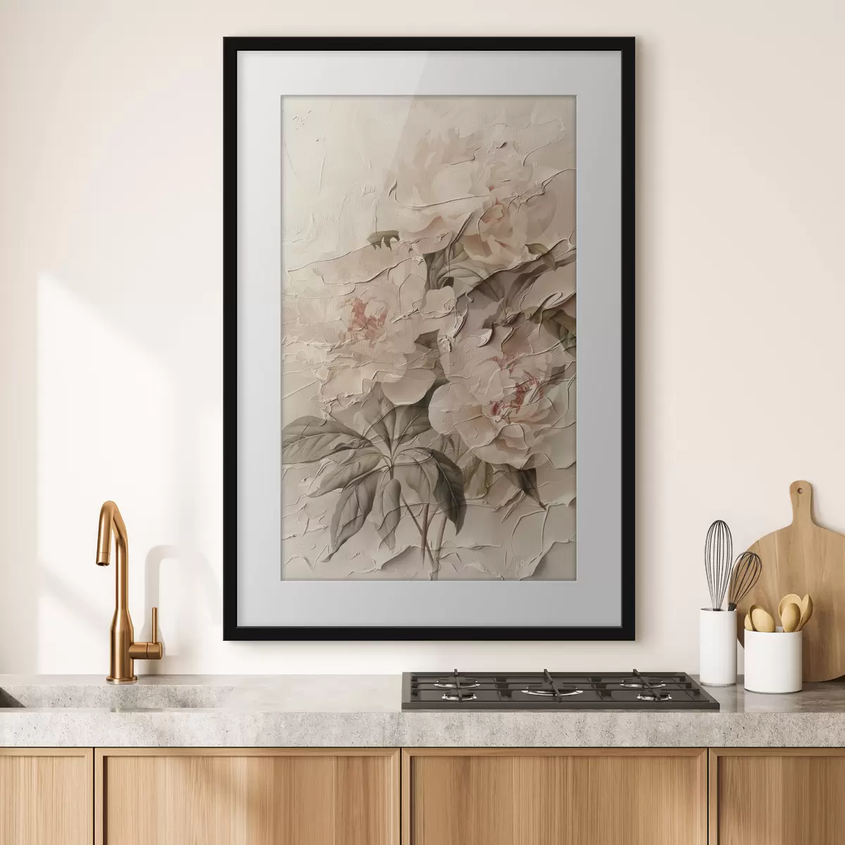 Poster Exuberante ramo de peonías en estilo acuarela sobre fondo claro f45336
