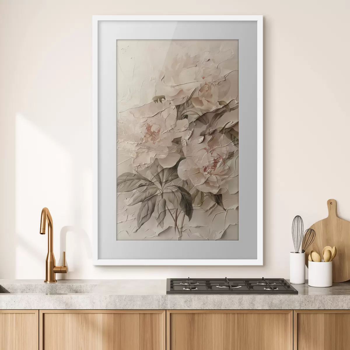 Poster Exuberante ramo de peonías en estilo acuarela sobre fondo claro f45336