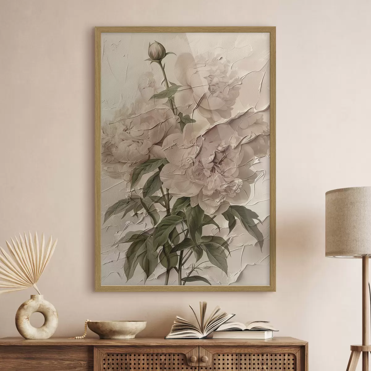 Poster Exuberante ramo de peonías sobre fondo claro f45337