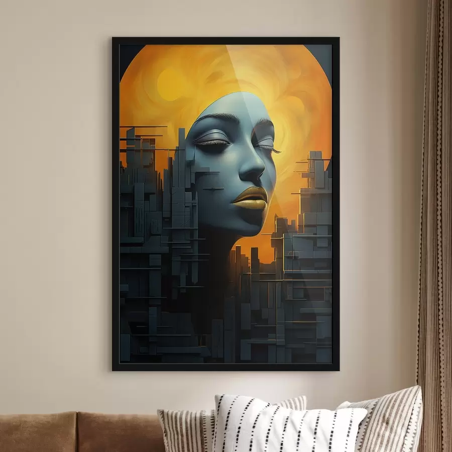 murales de pared La gente, la ciudad de la cara de la muchacha en un fondo abstracto f45342